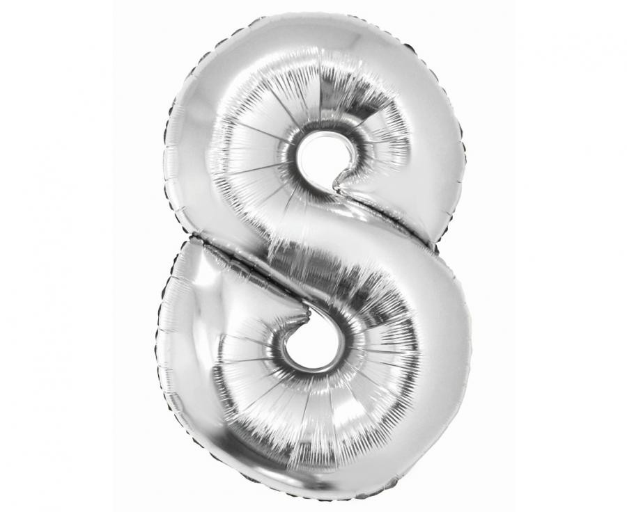 Фолиев балон - цифра 8 - сребро - 76см