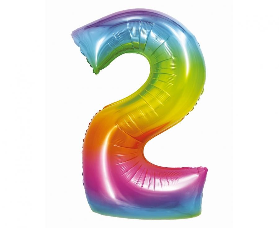 Фолиев балон - цифра 2 - дъга - 76см