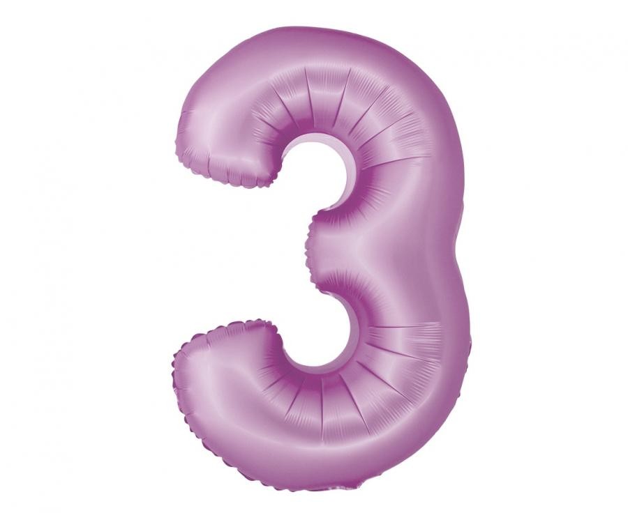 Фолиев балон - цифра 3 - лилав - 76см