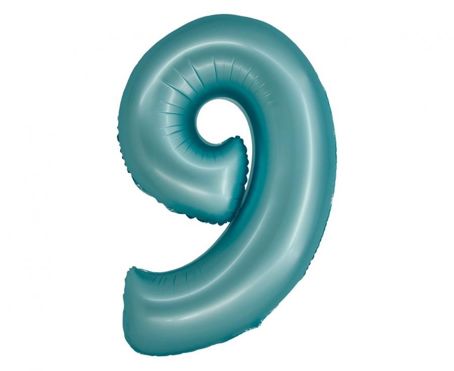 Фолиев балон - цифра 9 - светло син - 76см