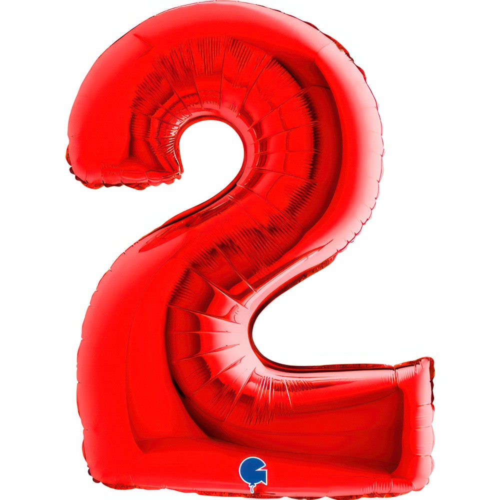 Фолиев балон - цифра  2 - червен - 101 см