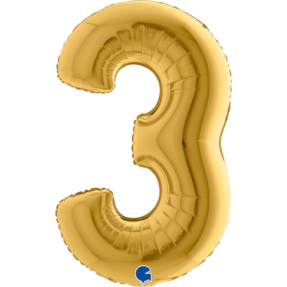 Фолиев балон - цифра 3 - злато - 101 см