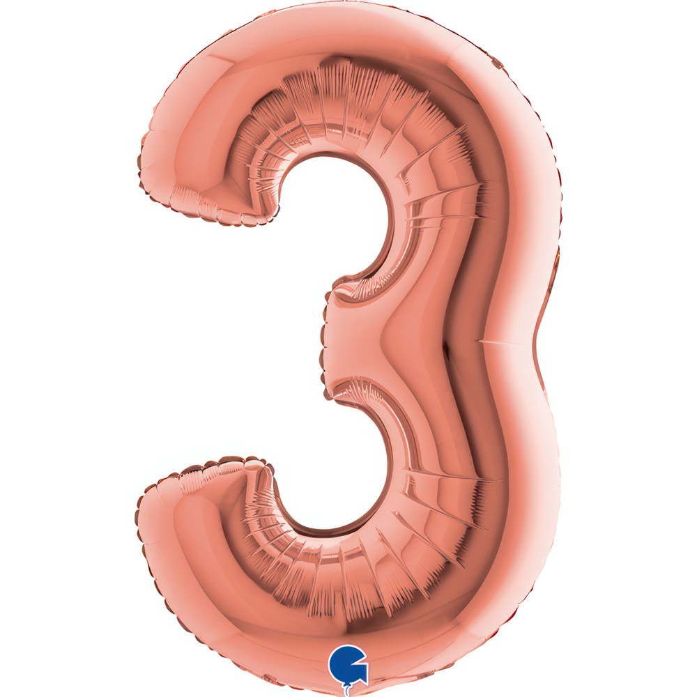 Фолиев балон - цифра 3 - розово злато - 101 см
