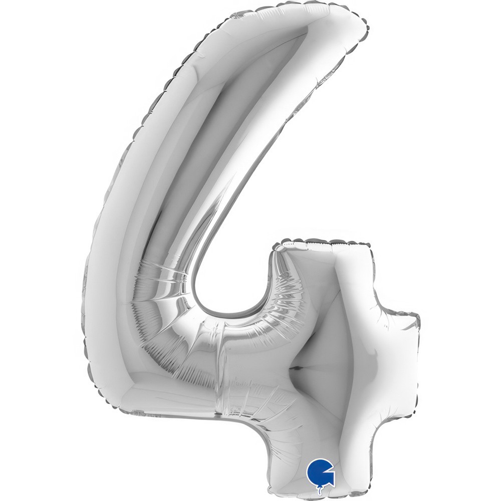 Фолиев балон - цифра 4 - сребро - 101 см