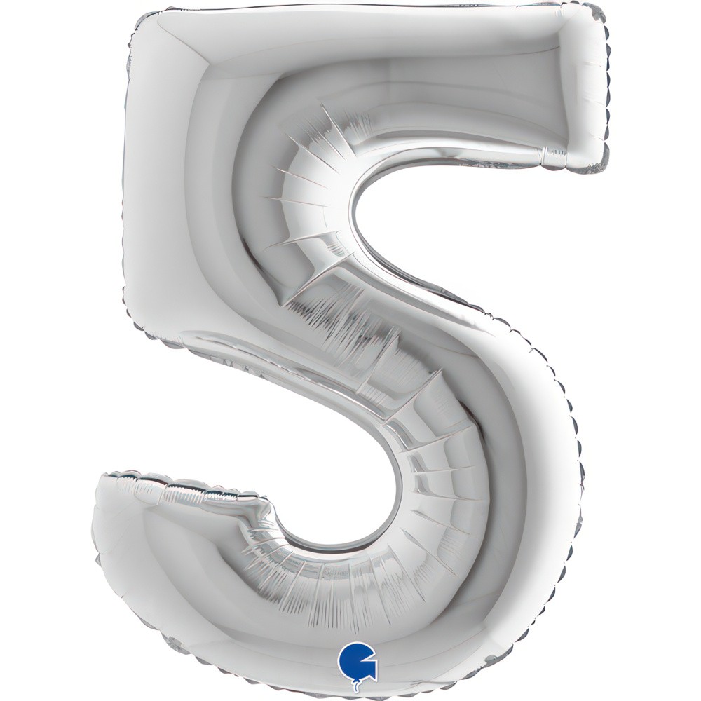 Фолиев балон - цифра 5 - сребро - 101 см