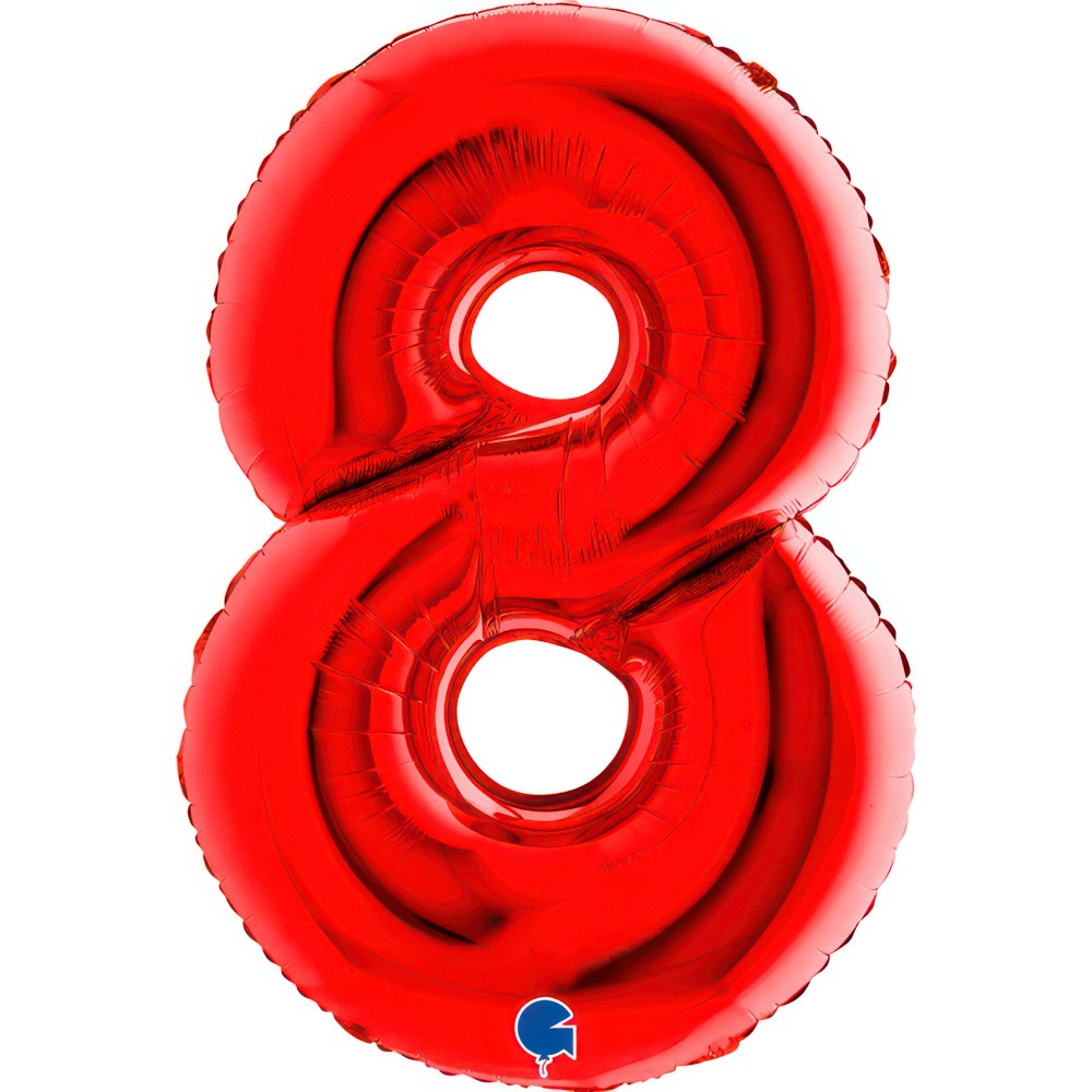 Фолиев балон - цифра  8 - червен - 101 см