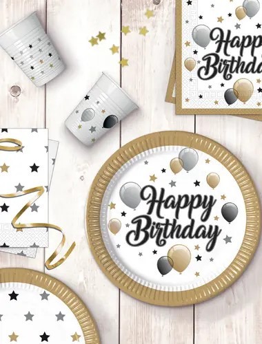 Парти Балони златно и черно - чинийки 23см